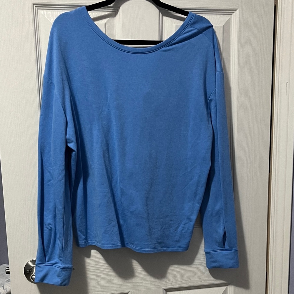 Women's Casual Blue Long Sleeve Top with Scrunched Detail Athleisure Yoga Shirt
